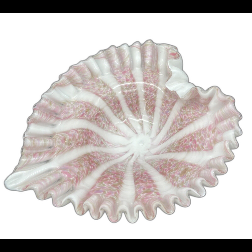 VTG  Barbini Murano Art Glass PINK GOLD Circus Tent Lattimo W/ Aventurine 10.5”